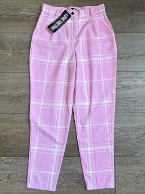 LTT Love Too True UK Brand Light Pink & White Plaid Cropped  High-waisted Pant